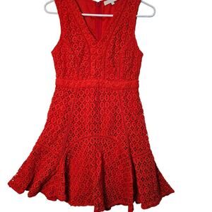 Anthrolpologie San and Soni Red Sleeveless Mini Dress Eyelet Crochet Lace Size 2